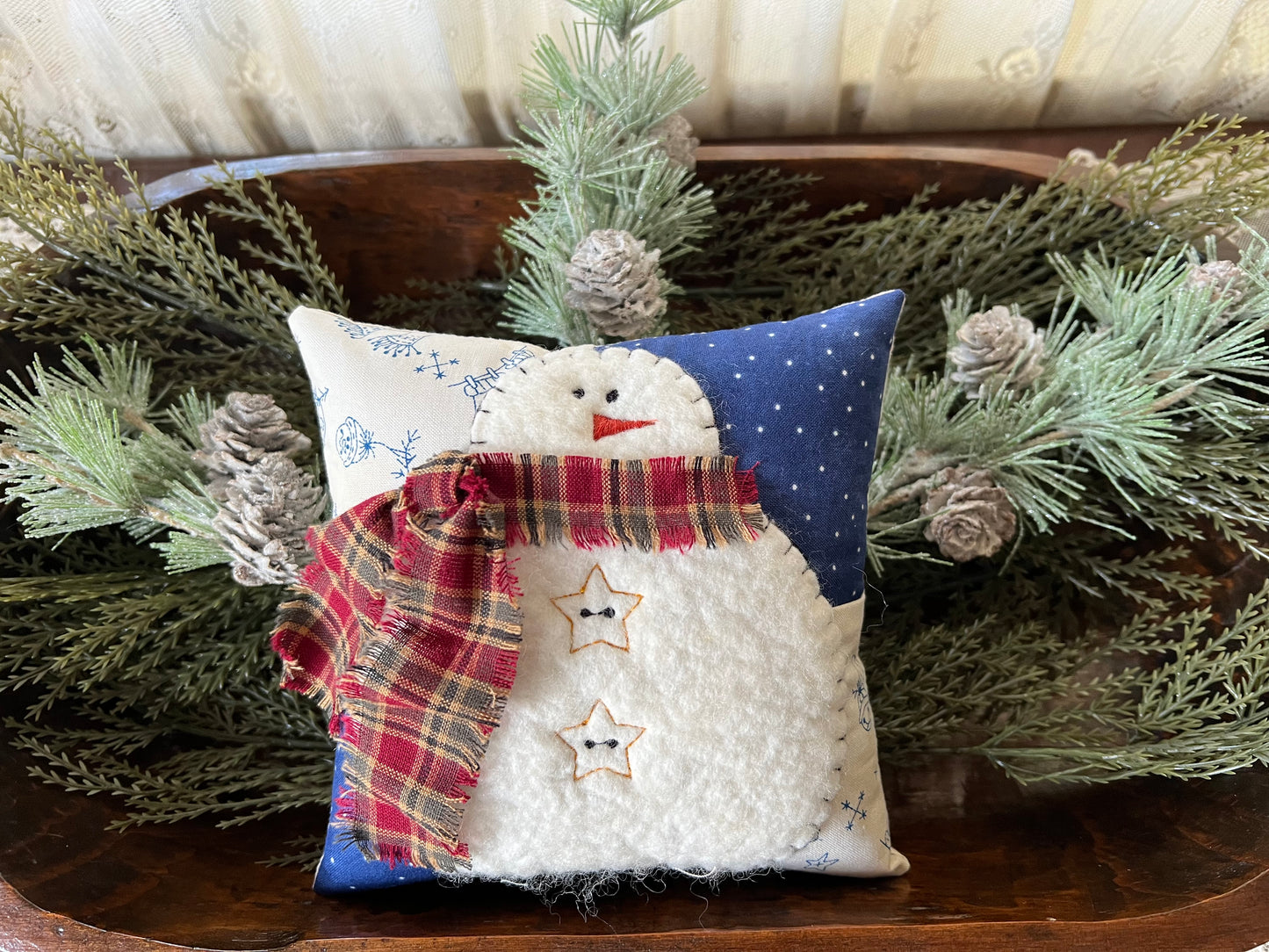 Snowman Bowl Pillow - Blue