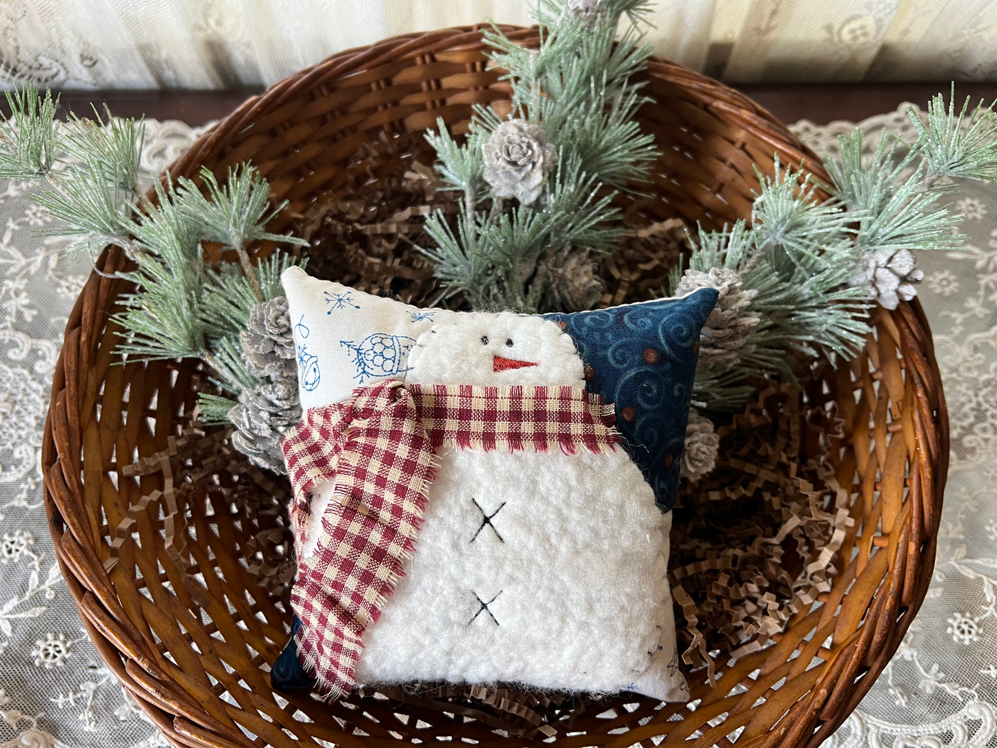 Mini Snowman Pillow - Blue