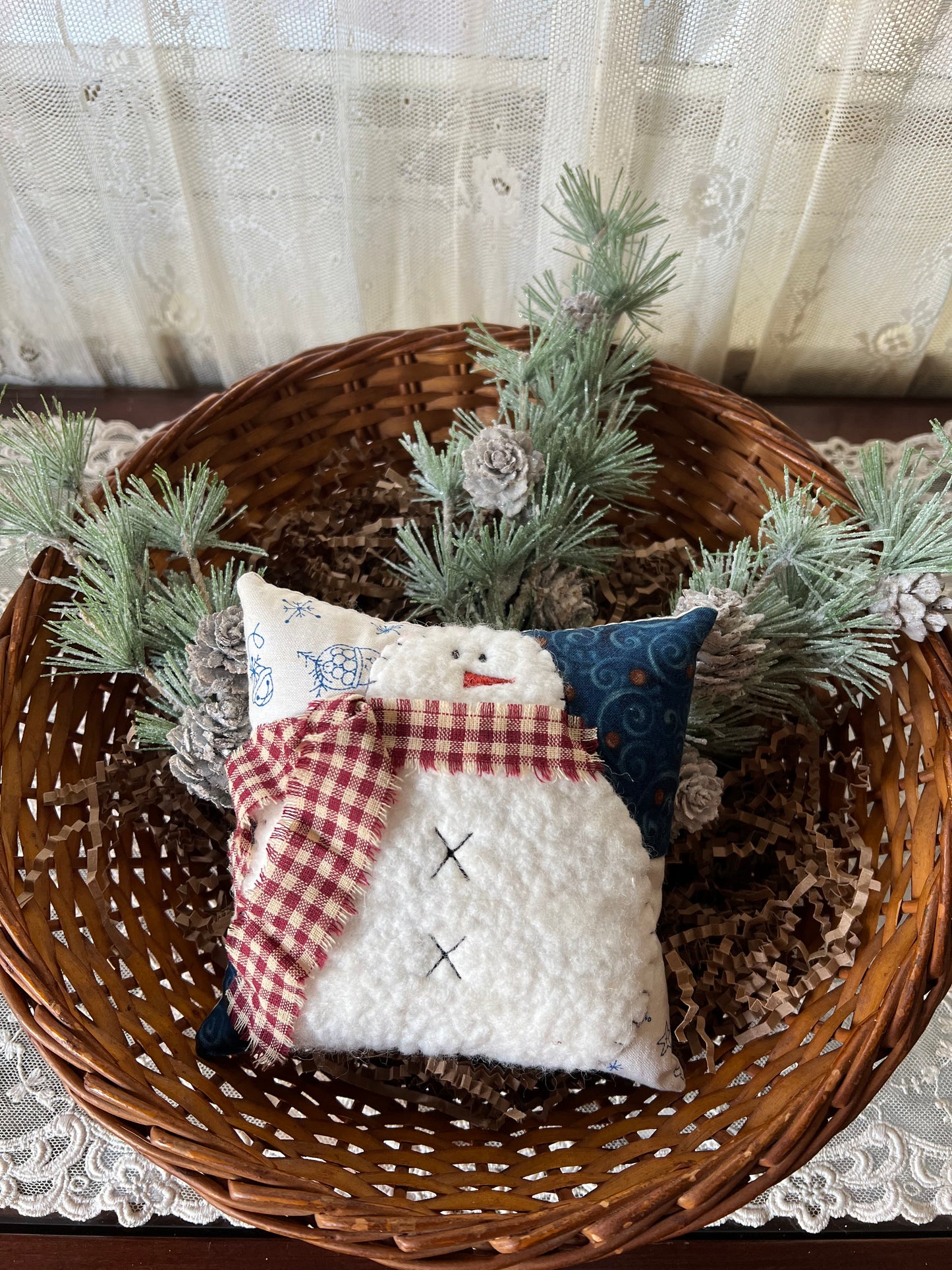 Mini Snowman Pillow - Blue